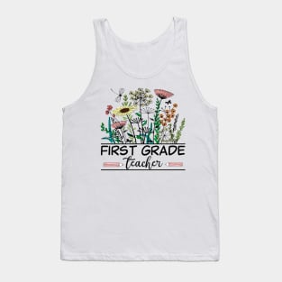 First Grade Teacher Wildflower Back To School Floral Outfit Tank Top